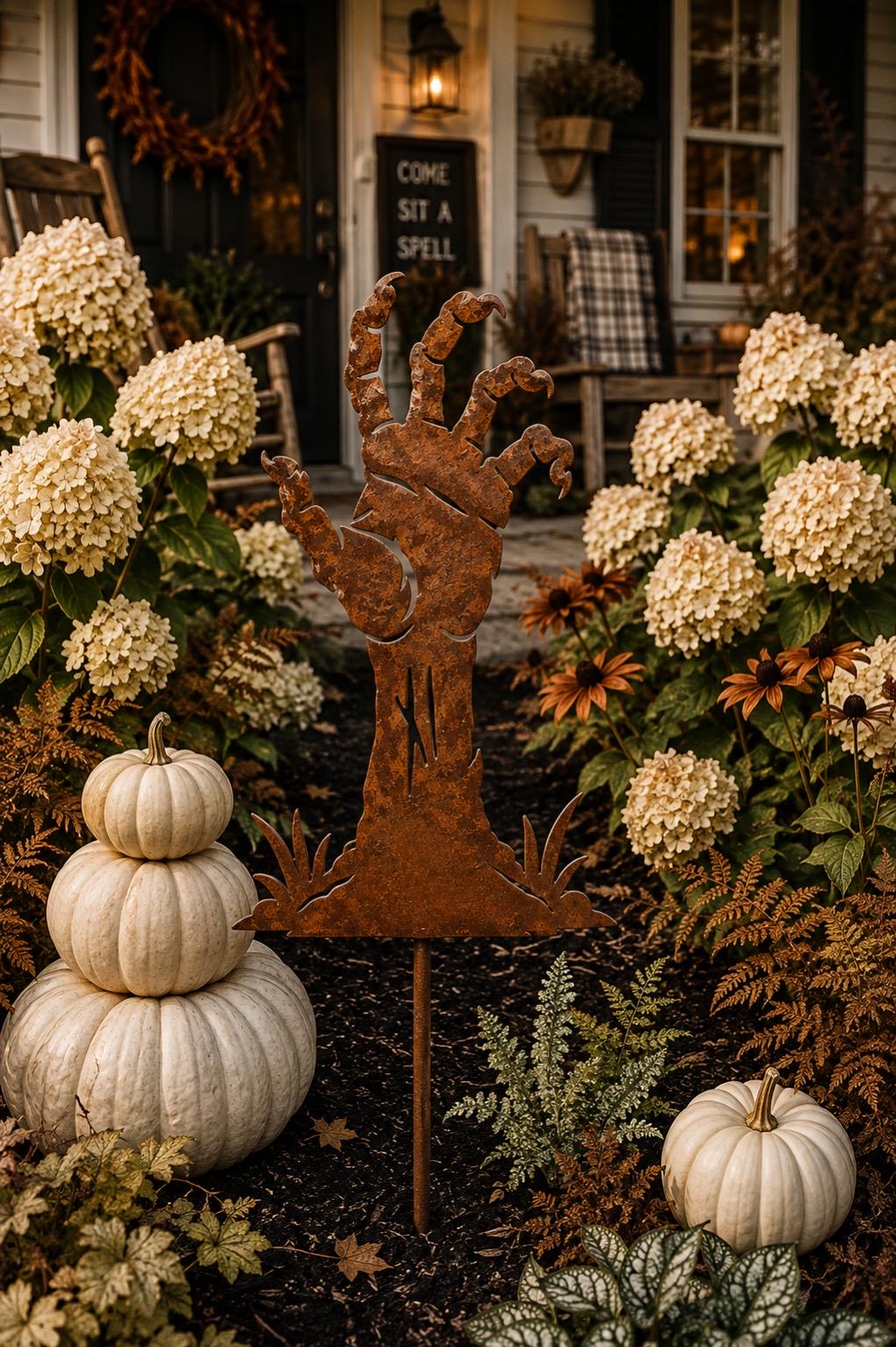 Zombie Hand Garden Stake | Metal Halloween Yard Decor | Creepy Graveyard Garden Art | Rusted Steel Zombie Hand | Spooky Garden Stake