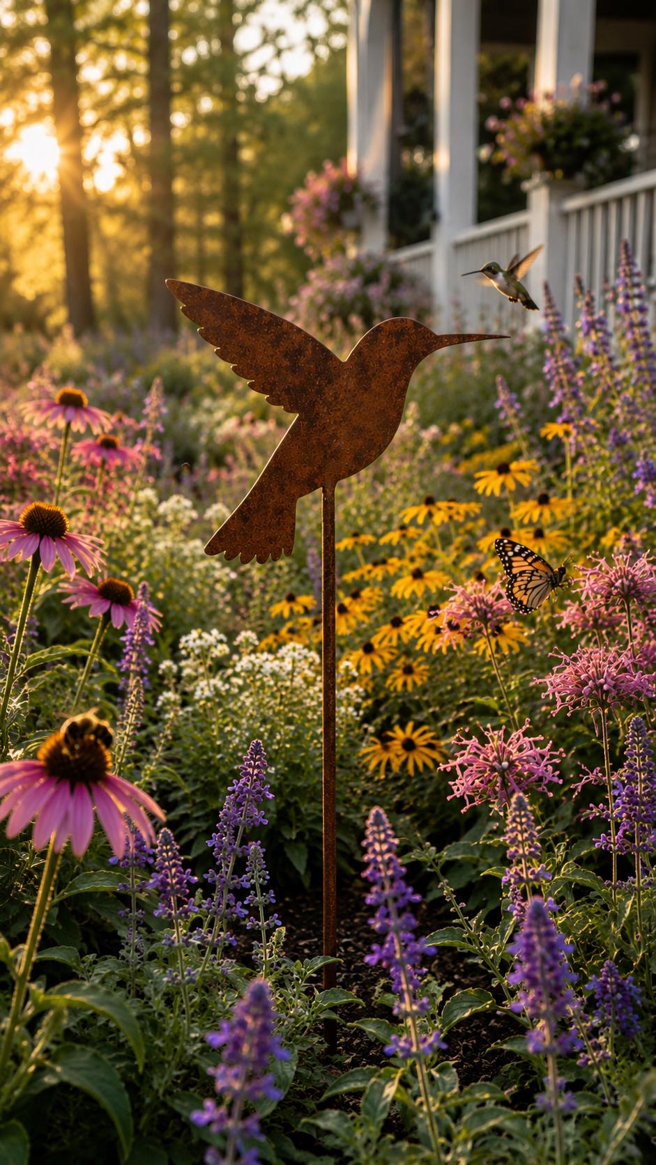 Hummingbird Metal Garden Stake | Handmade Steel Garden Art