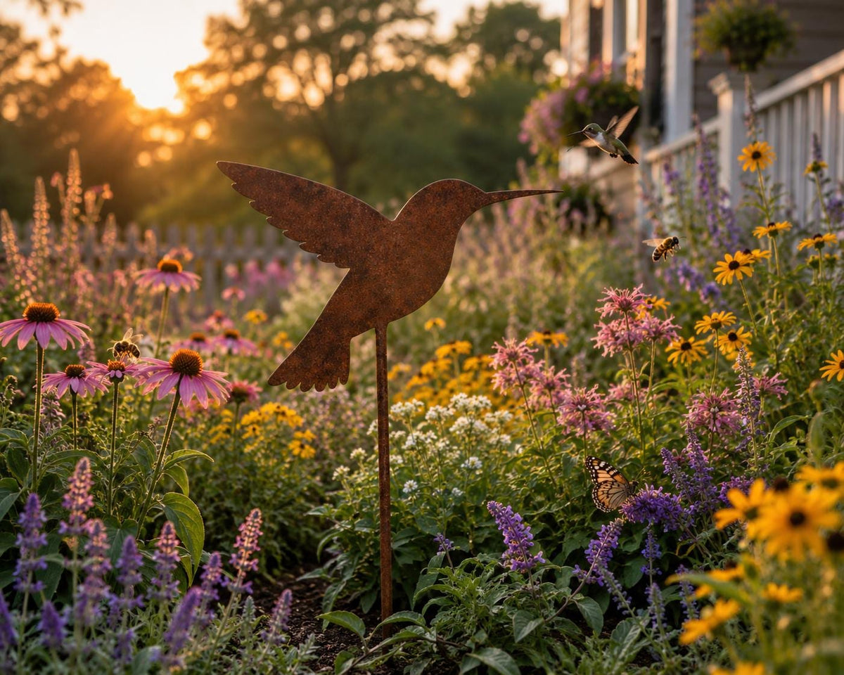Hummingbird Metal Garden Stake | Handmade Steel Garden Art
