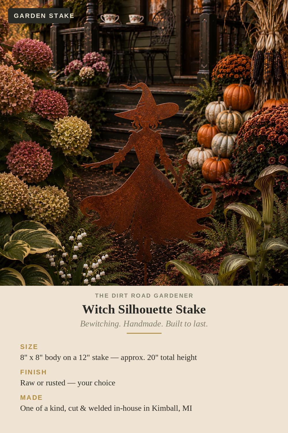 Witch Metal Garden Stake | Handmade Steel Halloween Garden Art