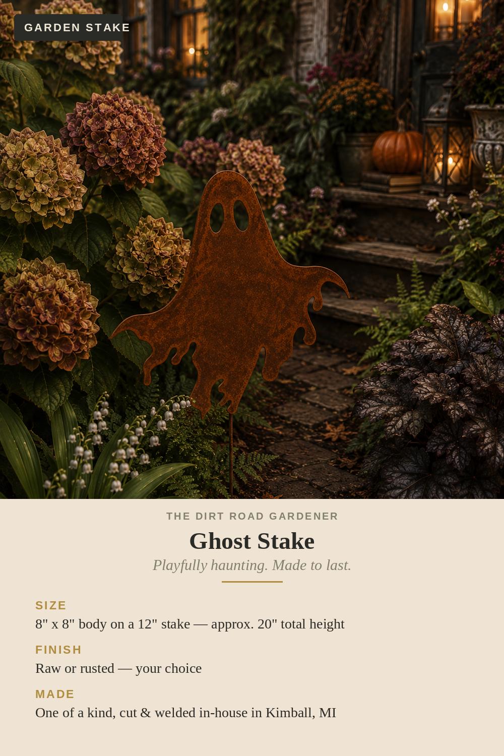Ghost Metal Garden Stake | Handmade Steel Halloween Garden Art