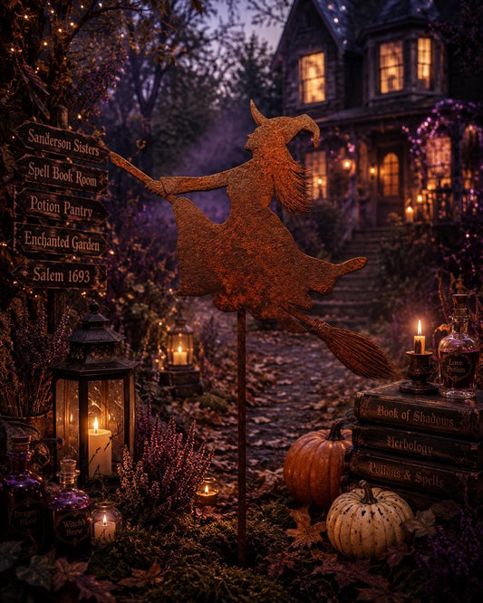 Witch Garden Stake | Halloween Garden Decor | Witchy Outdoor Decor | Metal Witch Yard Art | Gothic Garden Decor | Spooky Garden Stake
