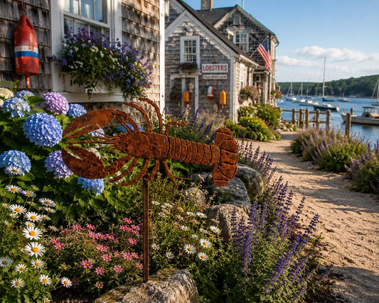 Handcrafted Steel Lobster Garden Stake | Rustic Coastal Yard Art
