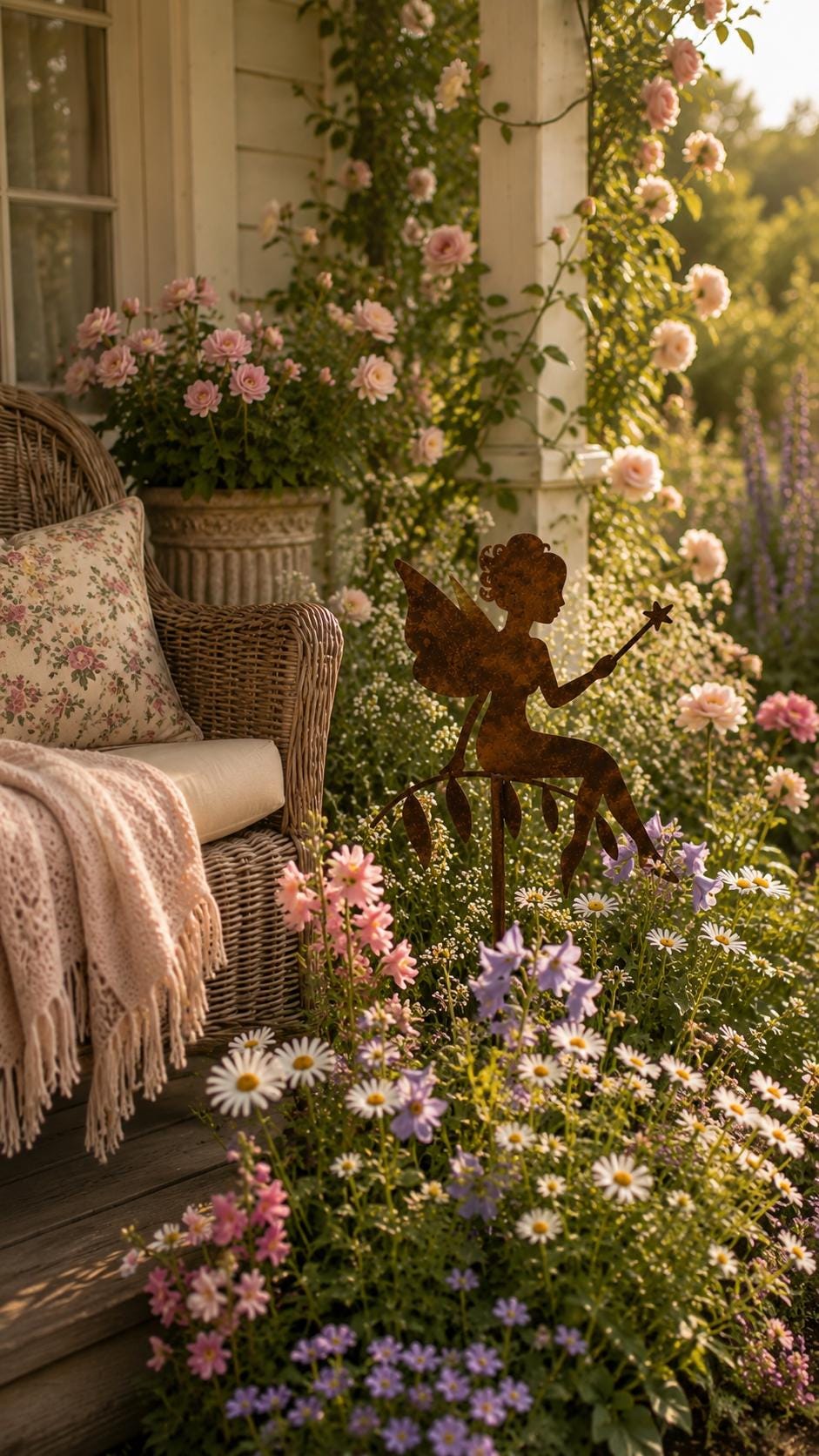 Seated Fairy with Wand Metal Garden Stake | Handmade Steel Garden Art