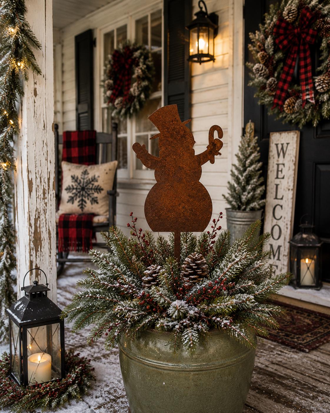 Snowman Garden Stake | Winter Garden Decor | Christmas Yard Art | Metal Snowman Stake | Holiday Outdoor Decoration | Winter Landscaping Art