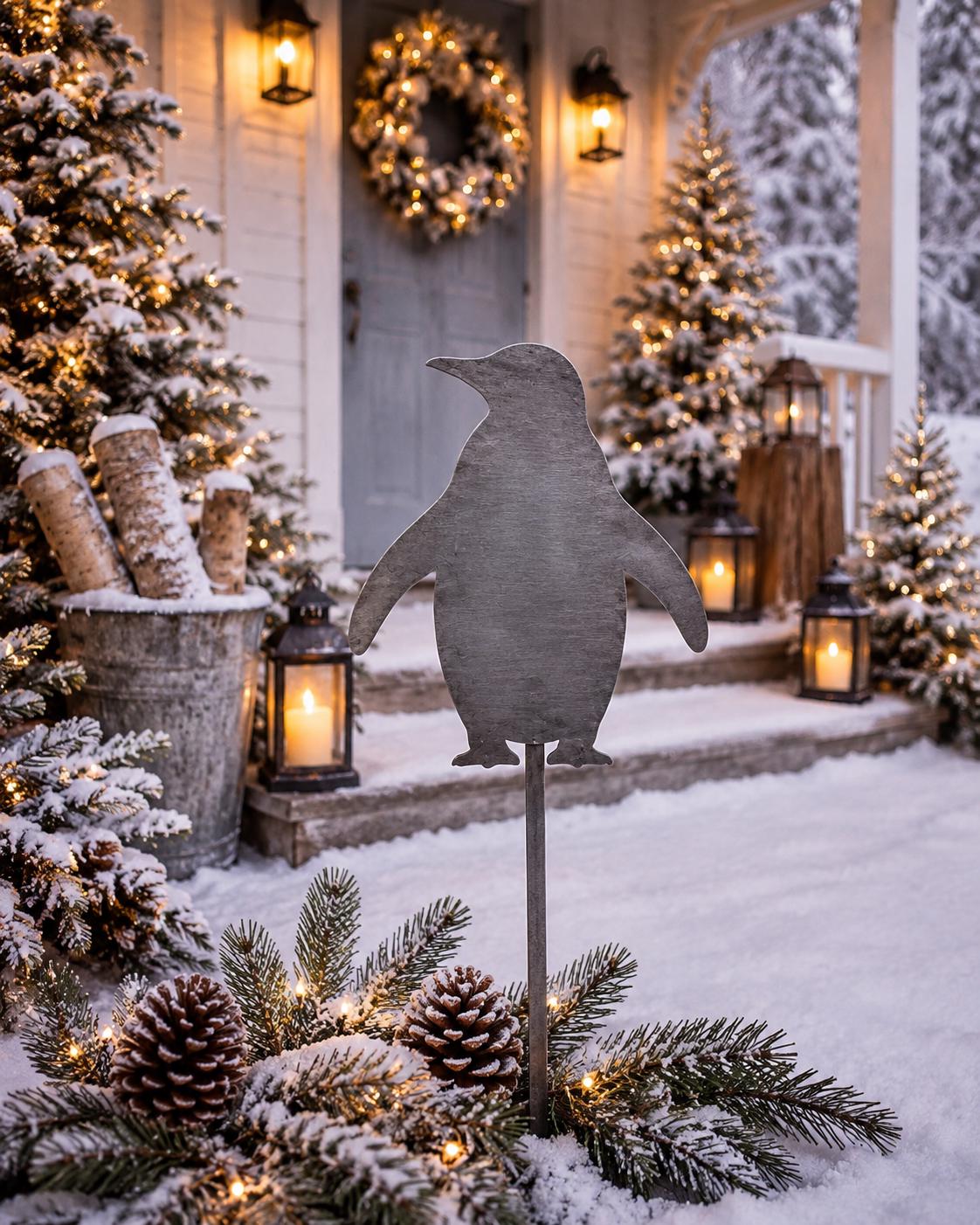 Penguin Garden Stake | Winter Garden Decor | Metal Penguin Yard Art | Christmas Garden Stake | Holiday Outdoor Decor | Winter Landscape Art