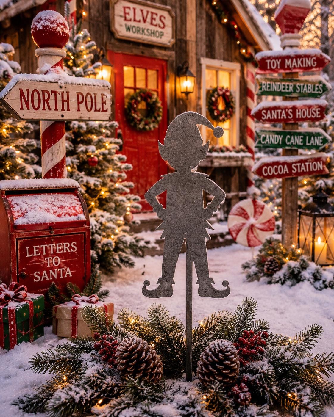 Christmas Elf Garden Stake | North Pole Garden Decor | Metal Elf Yard Art | Christmas Outdoor Decor | Holiday Garden Stake | Winter Yard Dec