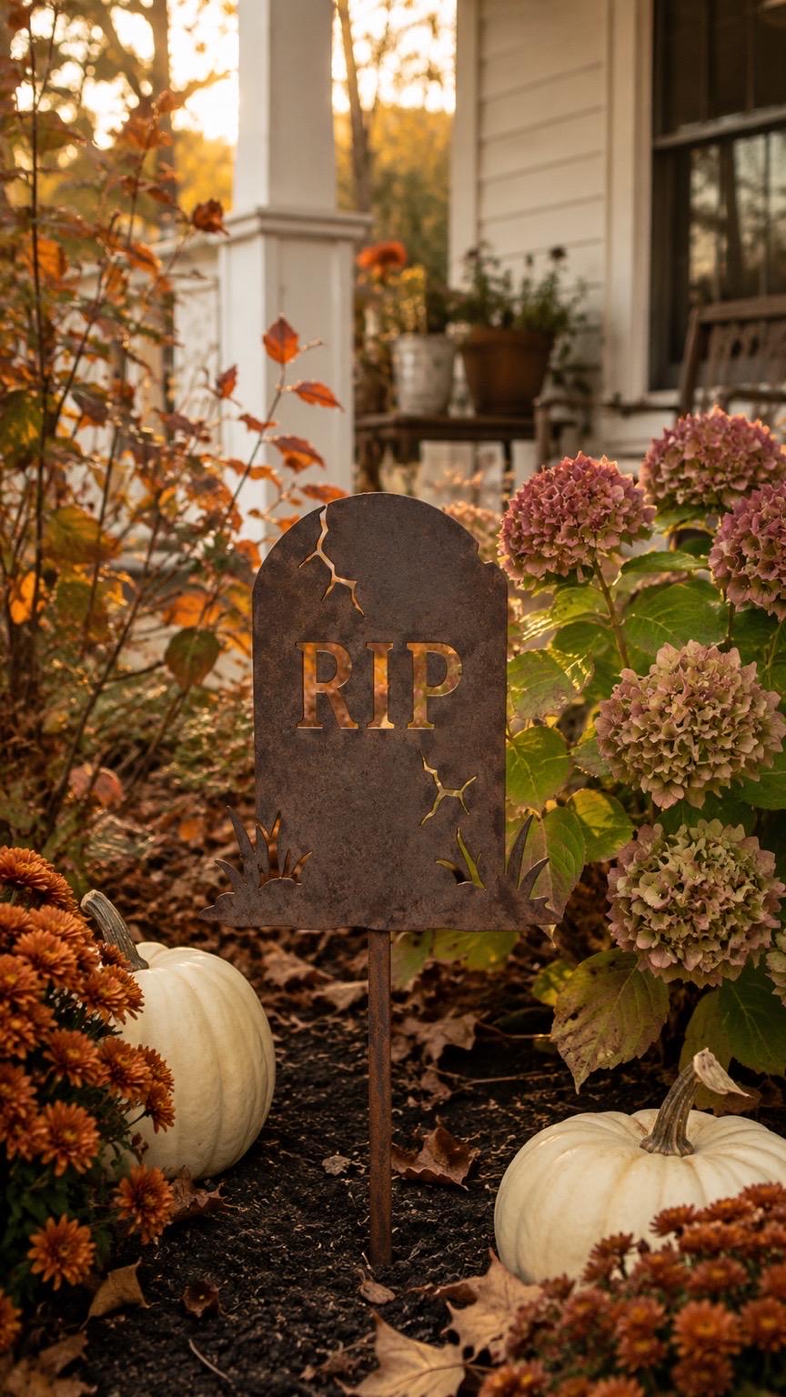 RIP Tombstone Garden Stake | Rusted Metal Halloween Yard Decor | Graveyard Garden Stake | Spooky Cemetery Decor | Handmade Steel Garden Art