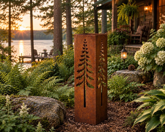 Pine Tree 24 inch rustic steel garden column