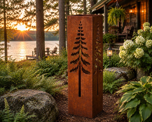 Pine Tree 32 inch rustic steel garden column
