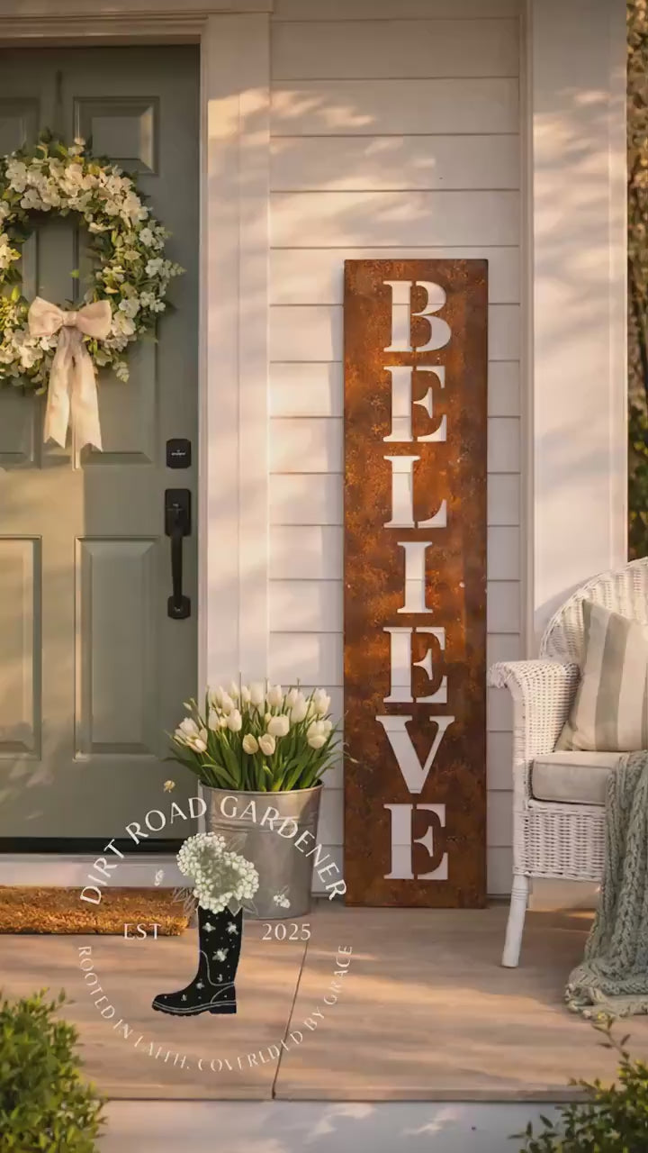 Handcrafted Steel BELIEVE Porch Sign | Farmhouse Leaner