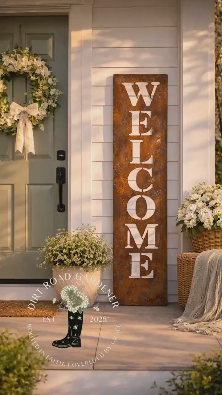 WELCOME Farmhouse Country Cottage Vertical Porch Sign | Porch Leaner