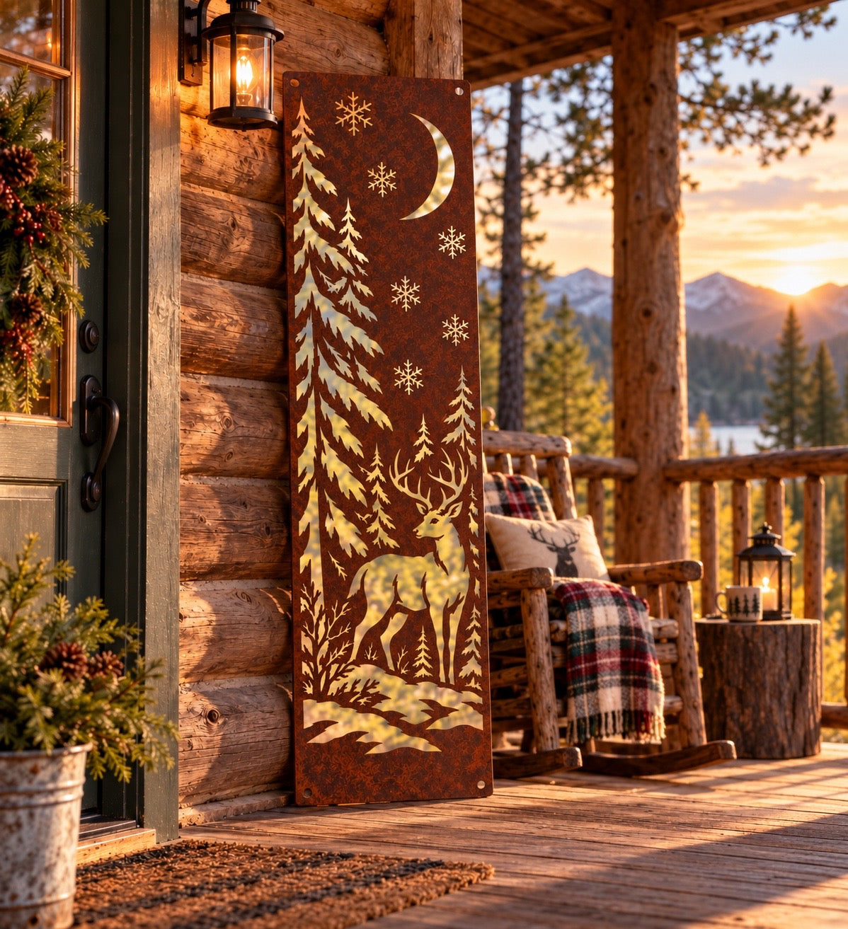 Woodland Winter Buck Metal Porch Leaner