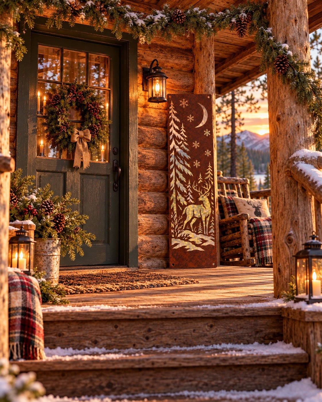 Woodland Winter Buck Metal Porch Leaner