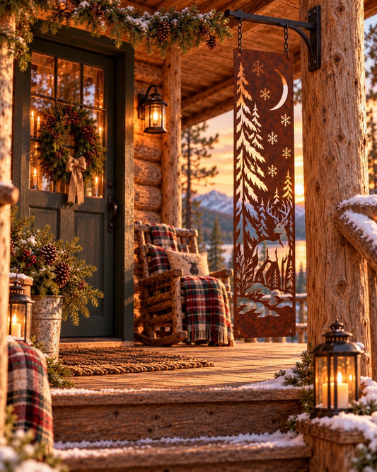 Woodland Winter Buck Metal Porch Leaner