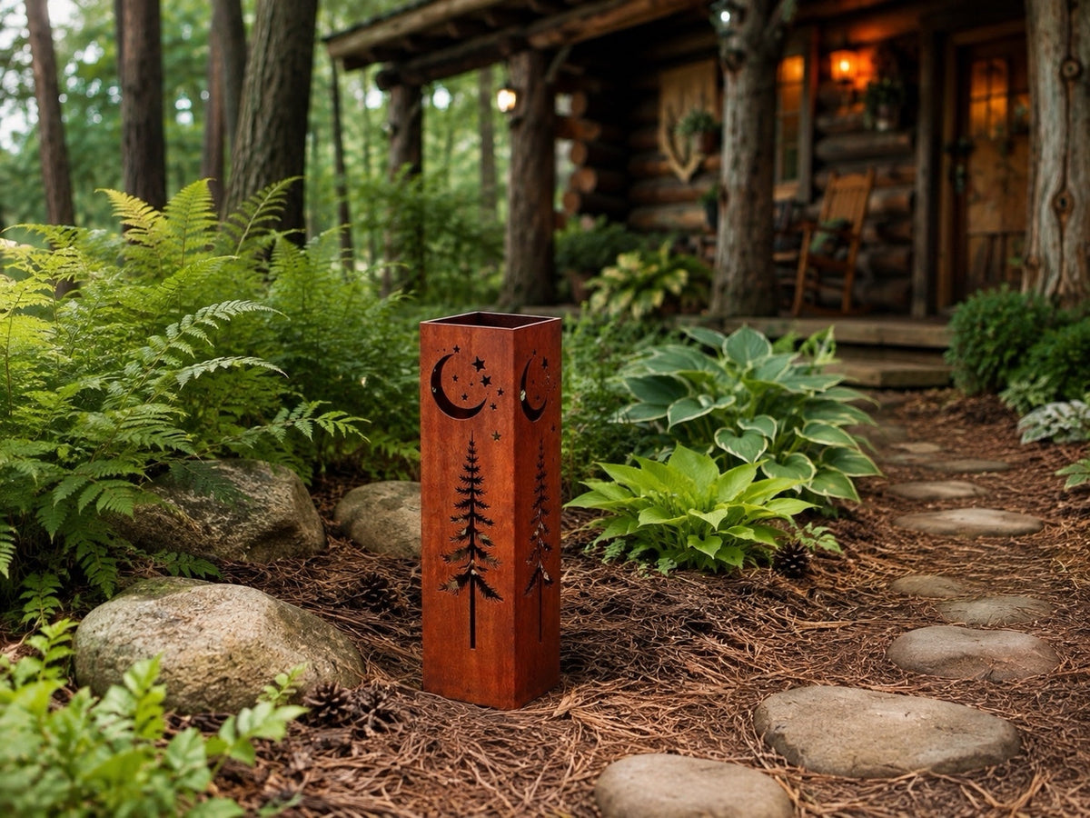 18 inch Alpine Moon and Stars rustic steel garden column