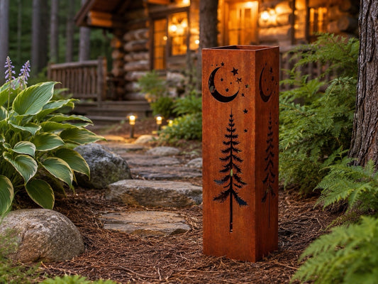 24 inch Alpine Moon and Stars rustic steel garden column