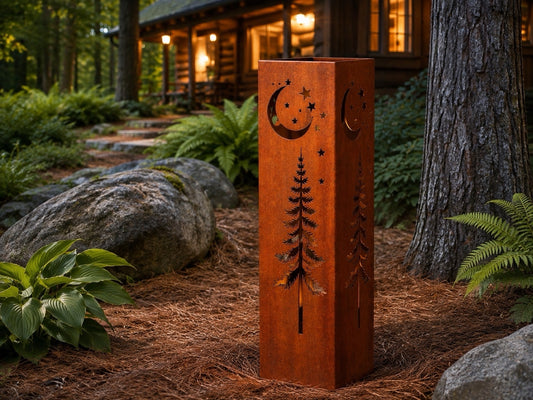 32 inch Alpine Moon and Stars rustic steel garden column
